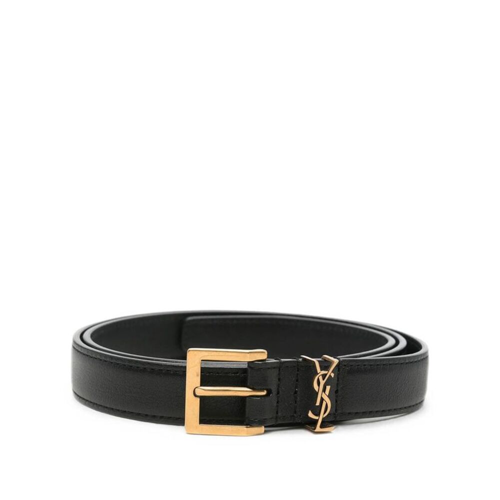 Saint Laurent Men Cintura Sottile "Cassandre" In Pelle Liscia